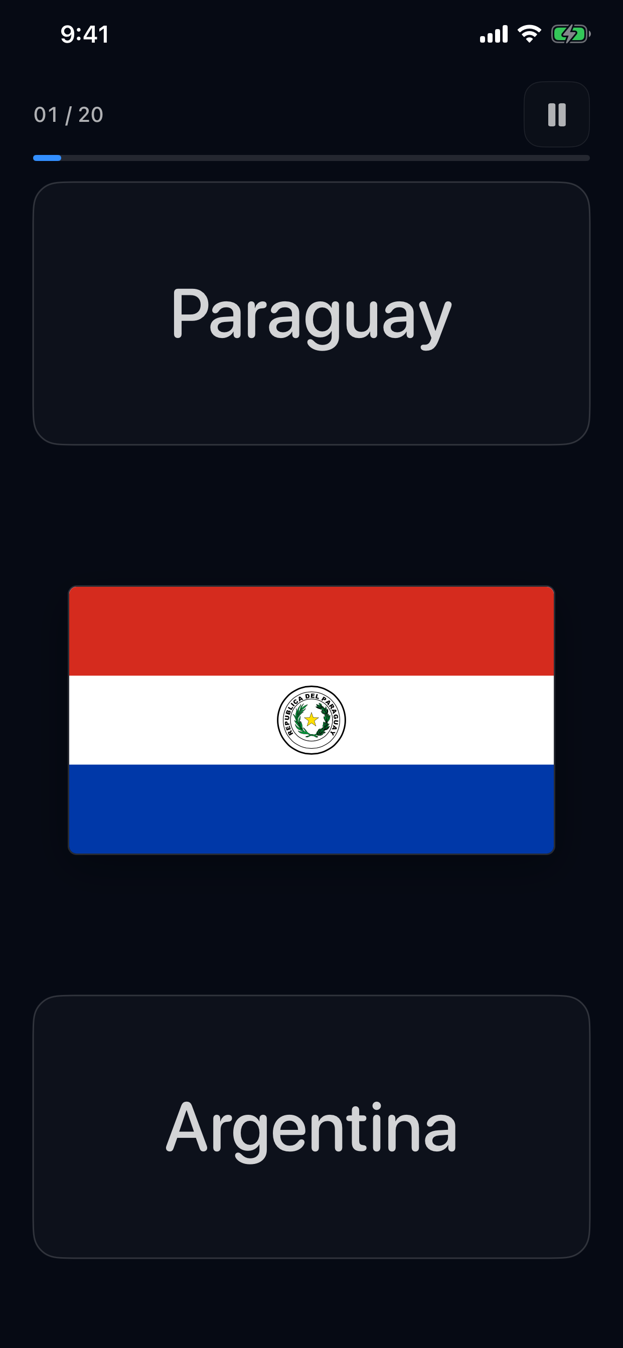 Pregunta de banderas para elegir entre Paraguay y Argentina.