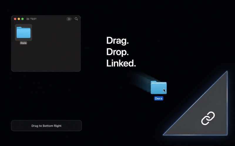 Finder 항목을 SymbolicDrop 플로팅 대상으로 드래그하는 모습을 보여주는 영문 Mac App Store 스크린샷.